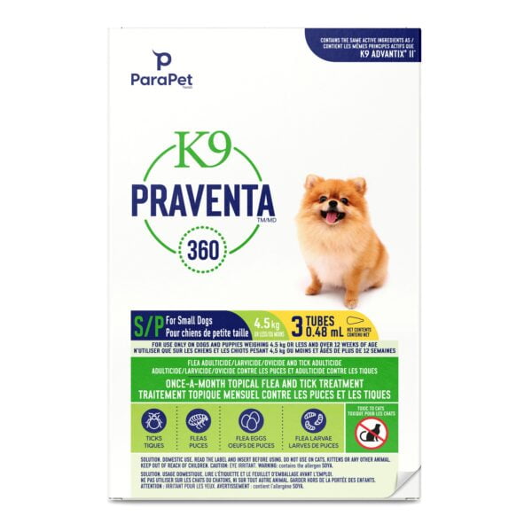 Traitement contre les puces et les tiques pour chiens de petite taille jusqu'à 4.5kg - K9 PRAVENTA 360