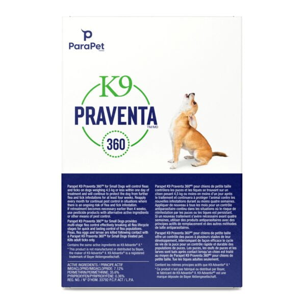 Traitement contre les puces et les tiques pour chiens de petite taille jusqu'à 4.5kg - K9 PRAVENTA 360
